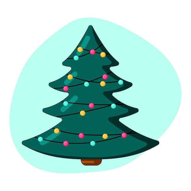 Vector christmas tree decorated with garland vector illustration flat cartoon style
