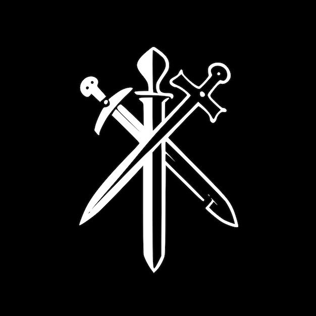 Vector crossed swords black and white isolated icon vector illustration