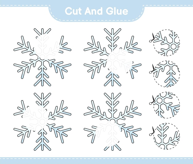 Cut and glue cut parts of Snowflake and glue them Educational children game printable worksheet vector illustration