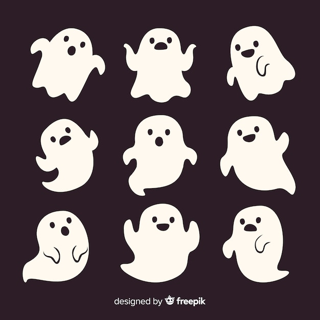 Cute cartoon white smiley halloween ghosts