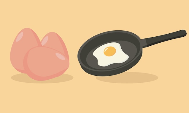 Cute Fried egg on Frying pan Healthy morning breakfast with egg Vector illustration
