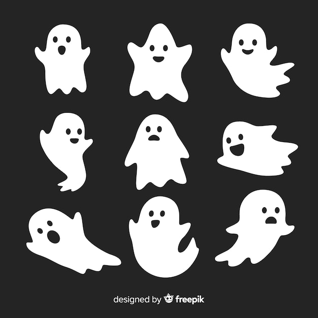 Cute halloween ghosts collection in different poses 