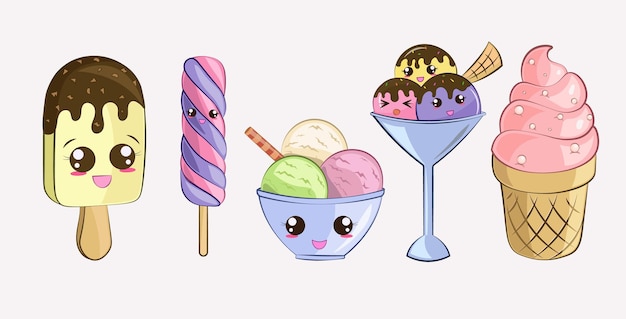 Симпатичный векторный набор мороженого