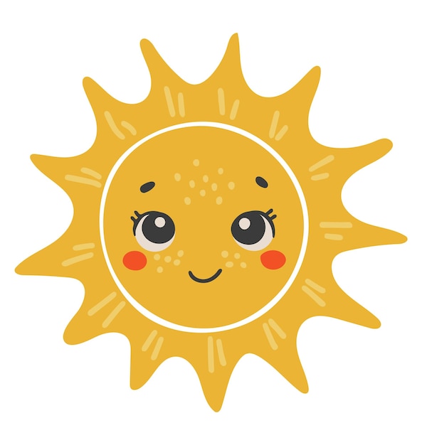 Вектор Милый солнечный мультипликационный персонаж счастливый солнечный вектор летнее солнце с глазами солнце изолированный вектор