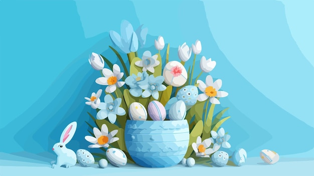 Вектор Голубая ваза с яйцами и цветами