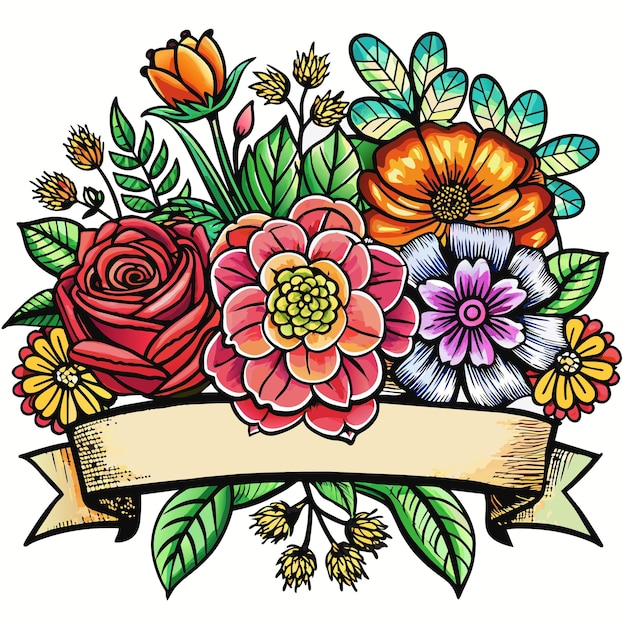 Вектор Рисунок цветов с лентой, на которой написано 