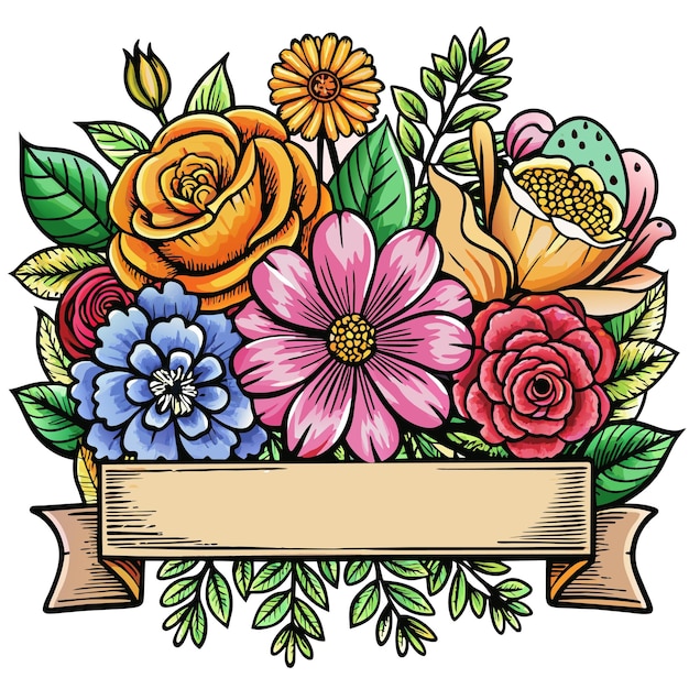 Вектор Рисунок цветов с лентой с надписью 