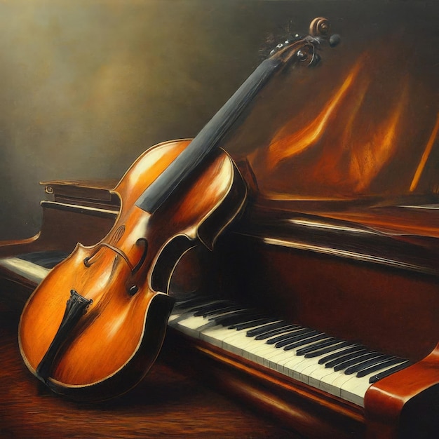 Вектор Картина скрипки и фортепиано с картиной скрипки