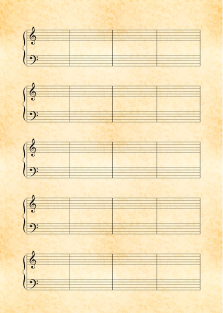Vector a4 size yellow sheet of old paper with music note stave
