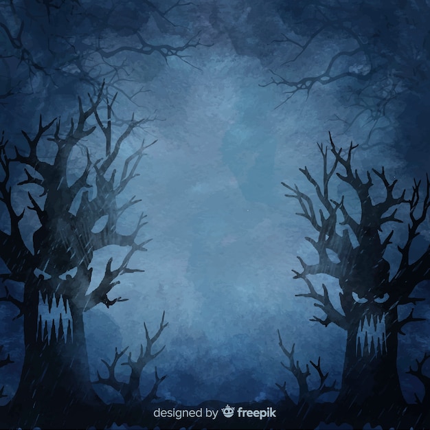 Вектор Сердитые деревья ночью хэллоуин фон