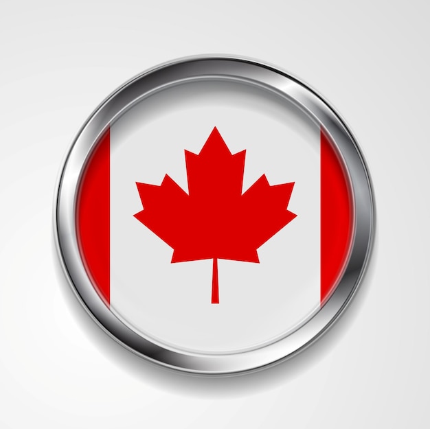 Vector abstract button with metallic frame canadian flag