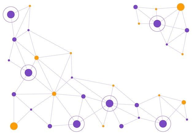 Вектор Абстрактная иллюстрация социальной сети с многоугольными формами кругов и соединительными точками или линиями