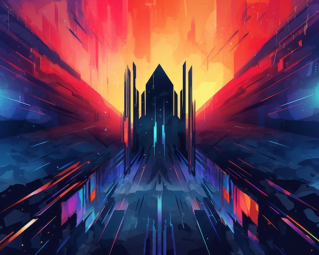 Vector an abstract painting of a futuristic city at night