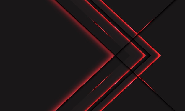 Вектор Абстрактная красная светлая линия неоновая стрелка металлическое направление на темно-сером с пустым пространством дизайн современный футуристический технологический фон