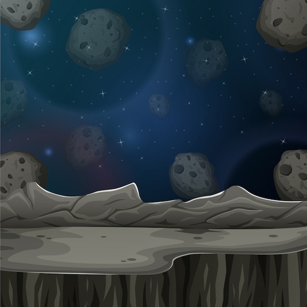 Vector asteroids and planet in starry sky illustration