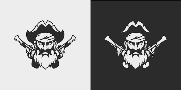 Beard pirate with flintlock pistols minimal tattoo design