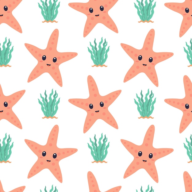 Бесшовный рисунок с милыми морскими звездами. Дизайн детского фона для оберточной бумаги для скрапбуков.