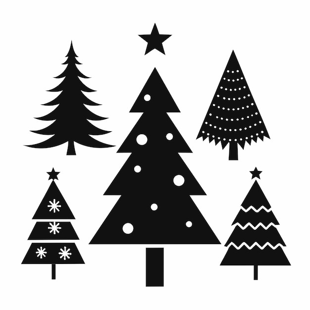 Vector a black and white drawing of a christmas tree with snowflakes on it