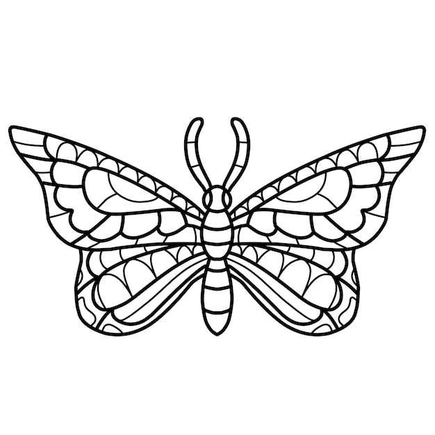Бабочка мандала раскраска, изолированные на белом фоне
