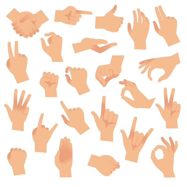 Vector gesturing hands. hand with counting gestures, forefinger sign. open arm showing signal, interactive communication vector set