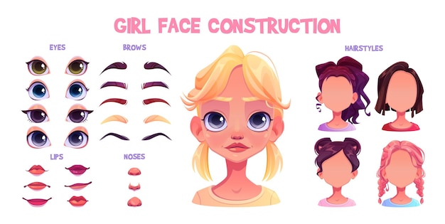 Vector girl character face construction for avatar vector