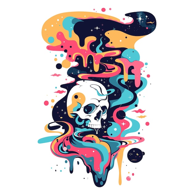 Vector grunge skull and colorful paint splashes vector illustration