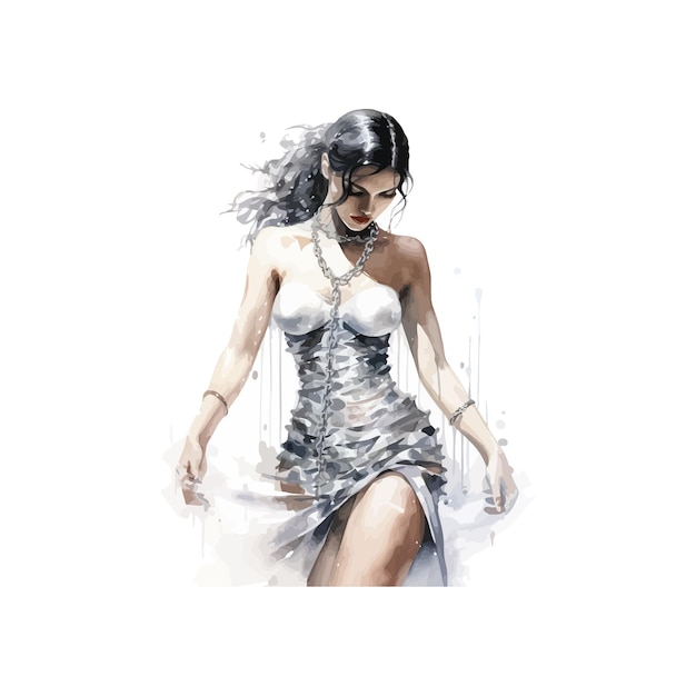 Vector dancing woman in fringed silver dress artwork vector illustration design