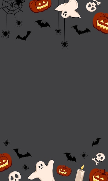 Вектор Темный фон с тыквами привидения черепа летучие мыши