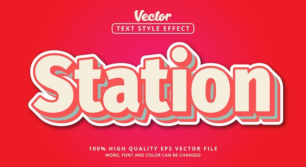 Vettore effetto di testo modificabile, testo della stazione con stile di colore a strati