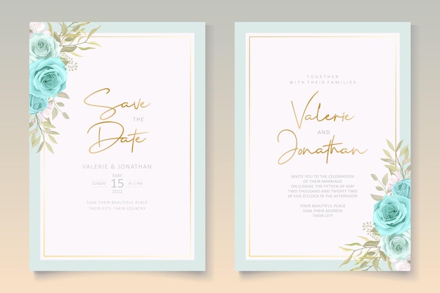 Элегантный дизайн свадебной открытки с синими цветами