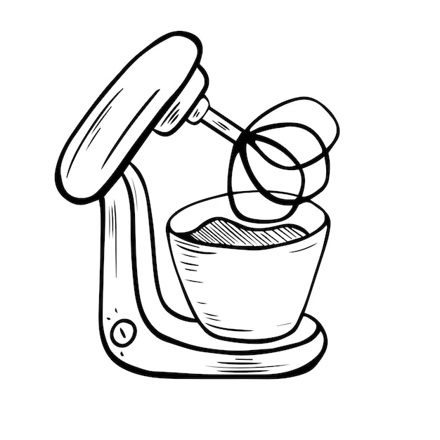 Food processor. Mixing. Electric kitchen appliance. Cookery, kitchen tools â doodles. Electric machine. Kitchen appliance, equipment. Vector illustrations in sketch style