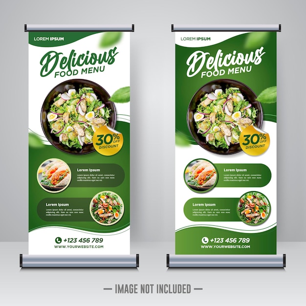 Vector food and restaurant roll up banner design template