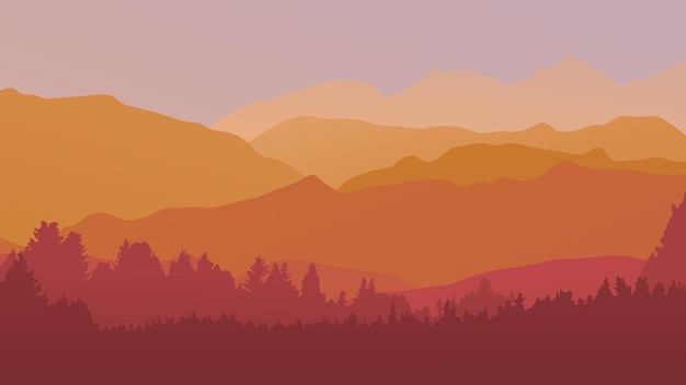 Vector forest in the mountains at dawn vector illustration suitable for website social media desktop wallpapers postcards