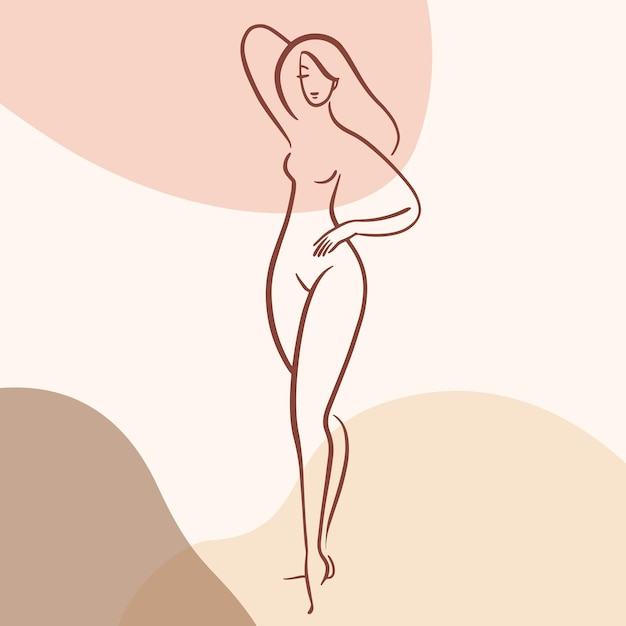 Вектор Модная иллюстрация женского тела элегантная обнаженная фигура арт постер стильный эскиз обнаженной женщины