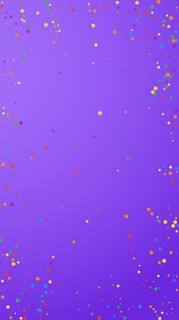 Вектор Праздничное блестящее конфетти. праздник звезд. красочное конфетти на фиолетовом фоне. завораживающий праздничный шаблон наложения. вертикальный векторный фон.