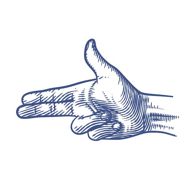 Vector finger gun hand gesture line art vector illustration, hand showing finger gun gesture