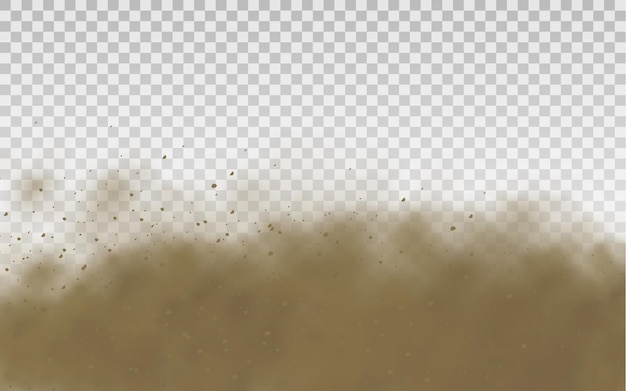 Вектор Летящий песок, коричневое пыльное дорожное облако или сухой песок, летящий с порывом ветра, песчаная буря