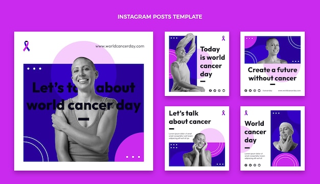 Вектор Плоский всемирный день борьбы с раком коллекция сообщений instagram