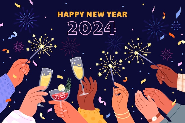 Плоский фон для празднования Нового 2024 года