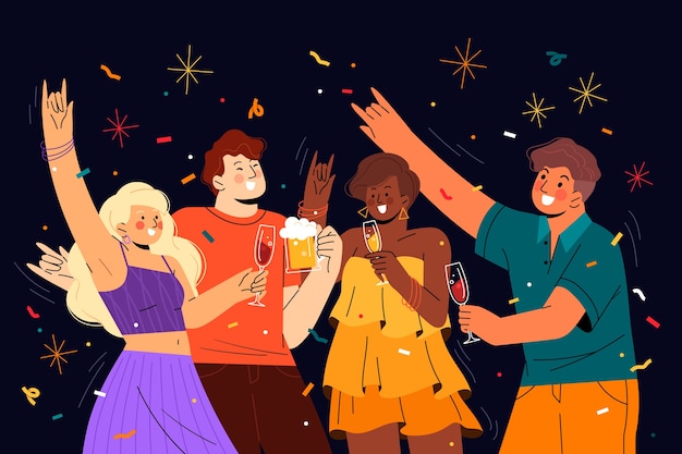 Вектор Плоская иллюстрация празднования нового года