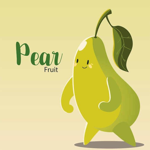 Vector fruit kawaii cheerful face cartoon cute pear vector illustration