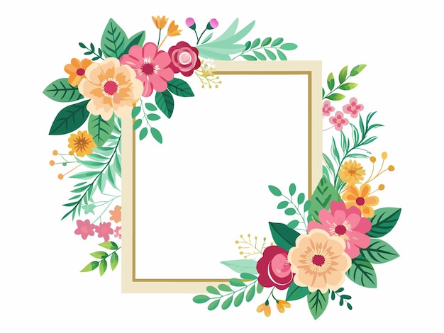 Vector a framed picture of flowers and leaves with a frame that says  spring