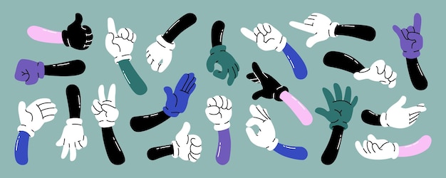 Вектор Смешные руки в перчатках, показывающие разные жесты