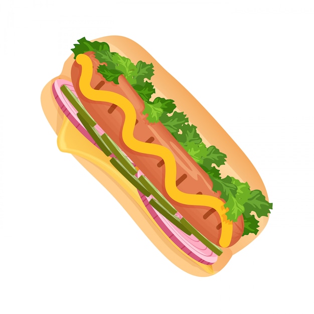 Vector hotdog fastfood. geïsoleerde vlakke afbeelding hotdog poster.