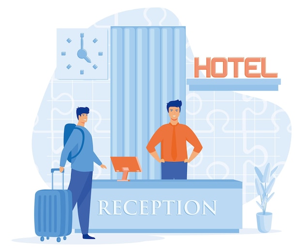 Vector hotel service concept receptionist verstrekken informatie aan mensen platte vector moderne illustratie