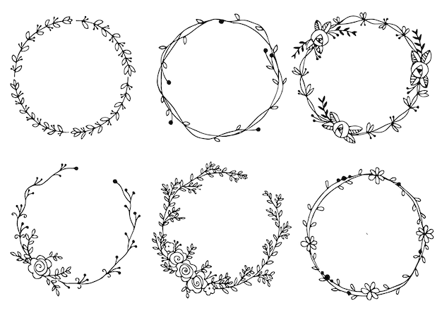 Vector hand drawn wreaths illustration design elements for invitations