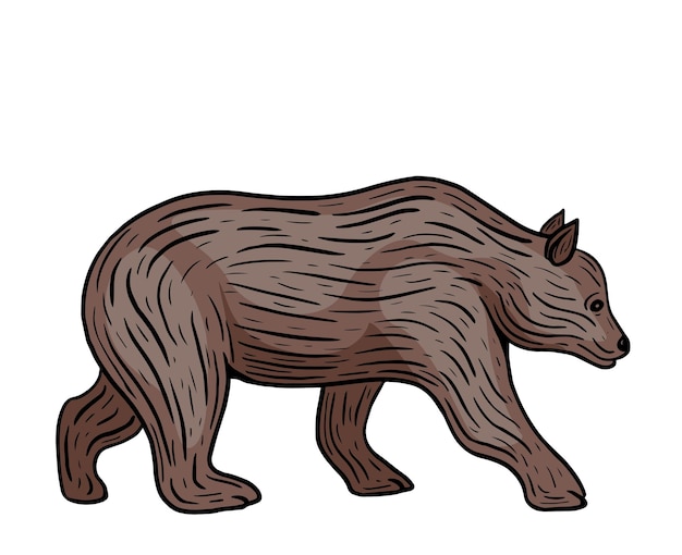 Вектор Ручно нарисованный медведь, идущий цветным изолированным вектором