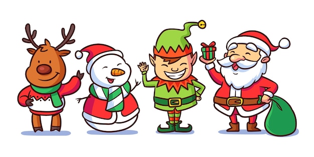 Набор рисованной рождественских персонажей