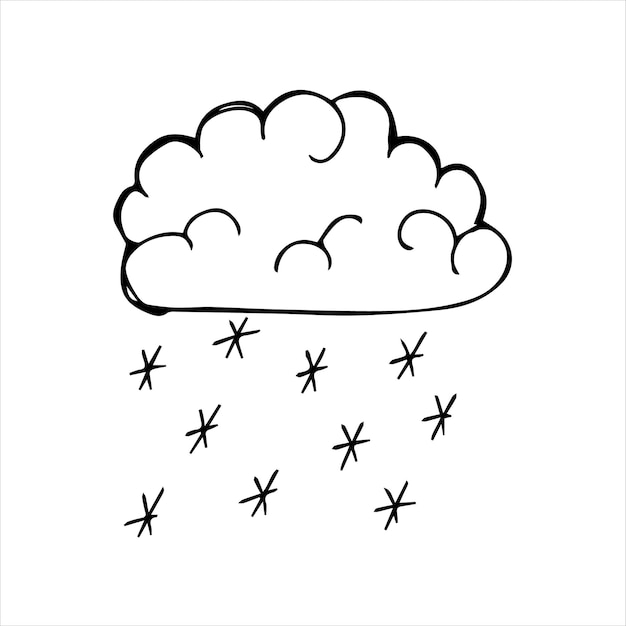 Ручной рисунок облака с осадками Дождь Снежная гроза Векторная иллюстрация каракулей