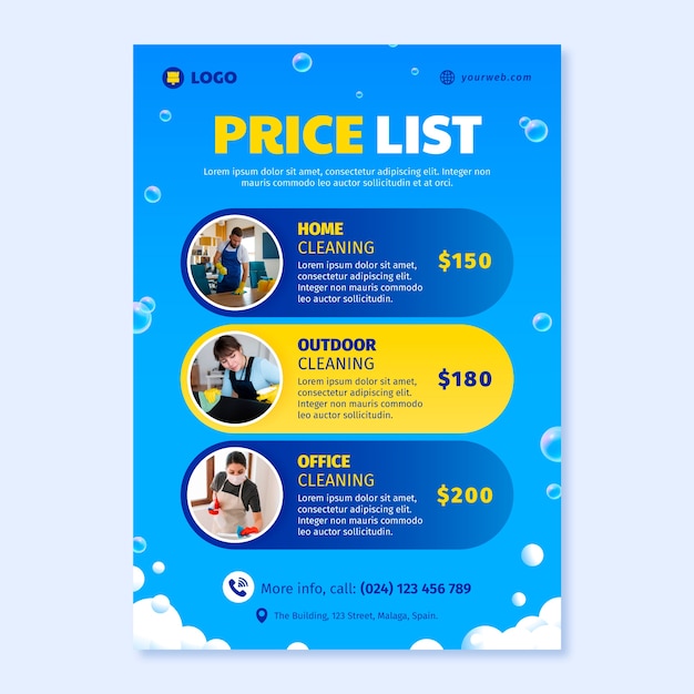 Hand drawn cleaning service price list template